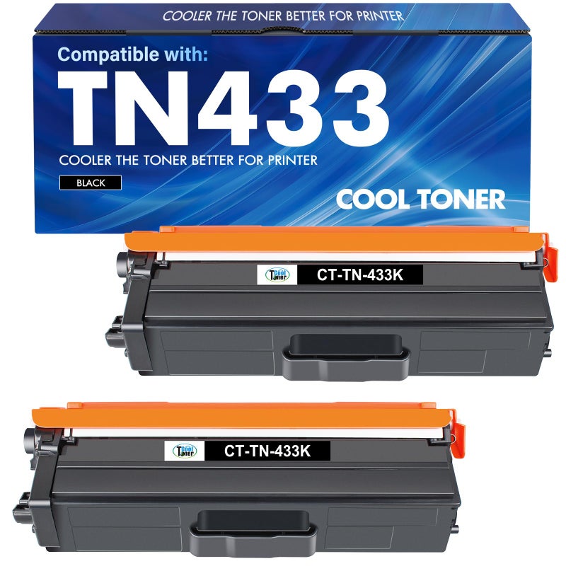 Cool Toner TN433BK TN433 Black Compatible Toner Cartridge Replacement for Brother TN433BK TN433 TN431BK TN-433 for Brother MFC-L8900Cdw HL-L8360Cdw HL-L8260Cdw HL-L8360Cdwt 8900Cdw Printer Ink 2 Pack - Image 1